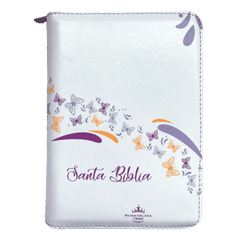 Biblia Reina Valera 1960 con cierre palabras de Jesús en rojo imitación piel lila canto blanco