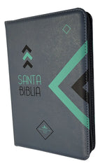 Biblia Reina Valera 1960 letra grande con cierre palabras de Jesús en rojo imitación piel gris canto gris