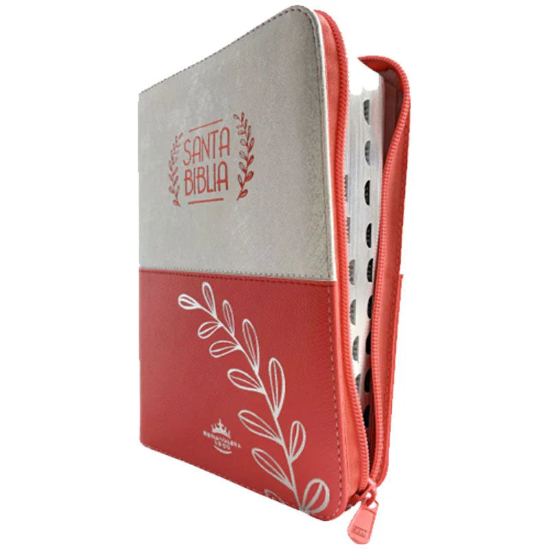 Biblia Reina Valera 1960 – 056 – Con Concordancia – Letra 10 pts – 15,5x21 cm – Palabras de Jesús en Rojo – Cierre con Índice – Tapa PU Naranja/Blanco