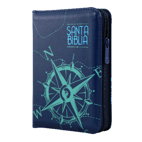 BIBLIA REINA VALERA 1960 025cZPJR L 8p 10x14 CONCONRDACIA CIERRE PJR TAPA IMITACION PIEL AZUL QR