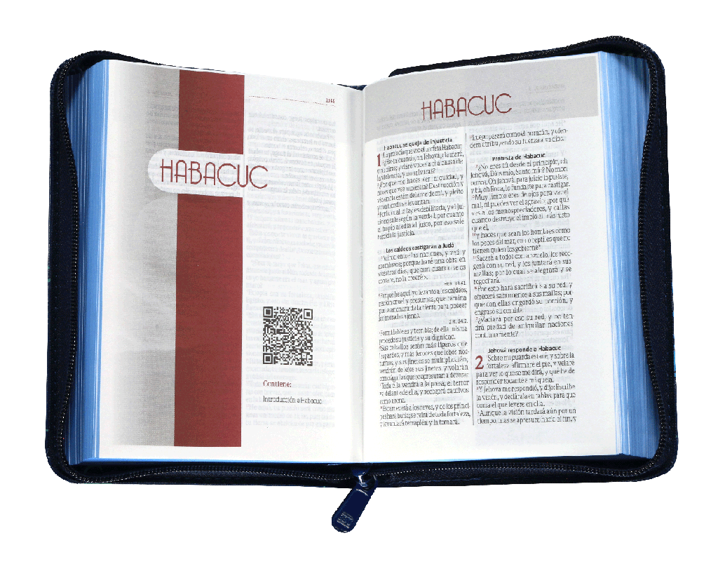 BIBLIA REINA VALERA 1960 025cZPJR L 8p 10x14 CONCONRDACIA CIERRE PJR TAPA IMITACION PIEL AZUL QR