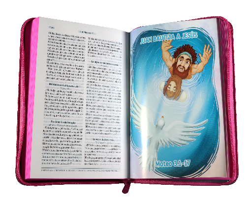 BIBLIA RVC062cZLGPJR L 12p 13x21 CONCORDACIA CIERRE PJR TAPA PLASTICA ROSA VALIENTES CON JESUS QR