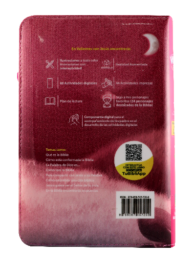 BIBLIA RVC062cZLGPJR L 12p 13x21 CONCORDACIA CIERRE PJR TAPA PLASTICA ROSA VALIENTES CON JESUS QR