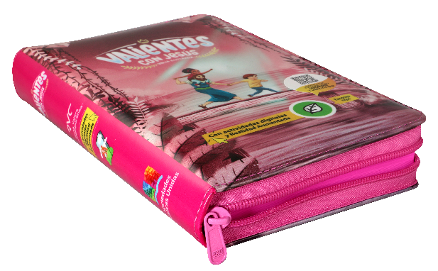BIBLIA RVC062cZLGPJR L 12p 13x21 CONCORDACIA CIERRE PJR TAPA PLASTICA ROSA VALIENTES CON JESUS QR