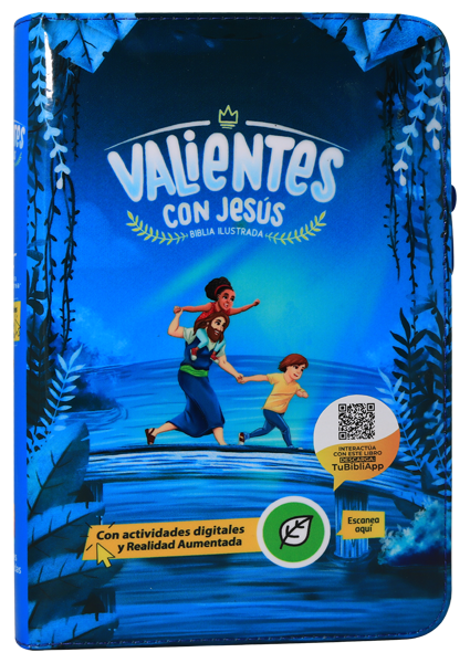 BIBLIA RVC062cZLGPJR L 12p 13x21 CONCORDACIA CIERRE PJR TAPA PLASTICA AZUL VALIENTES CON JESUS QR