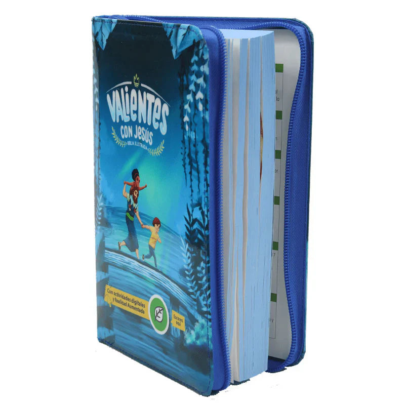 Biblia Reina Valera Contemporánea letra grande con cierre palabras de Jesús en rojo vinilo azul canto azul