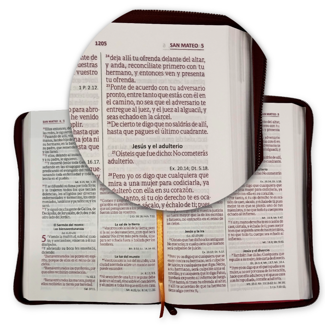 Biblia Reina Valera 1960 – 086 – Con Concordancia – Letra 12 pts – 17x23,5 cm – Palabras de Jesús en Rojo – Cierre – Tapa PU Naranja/Vino