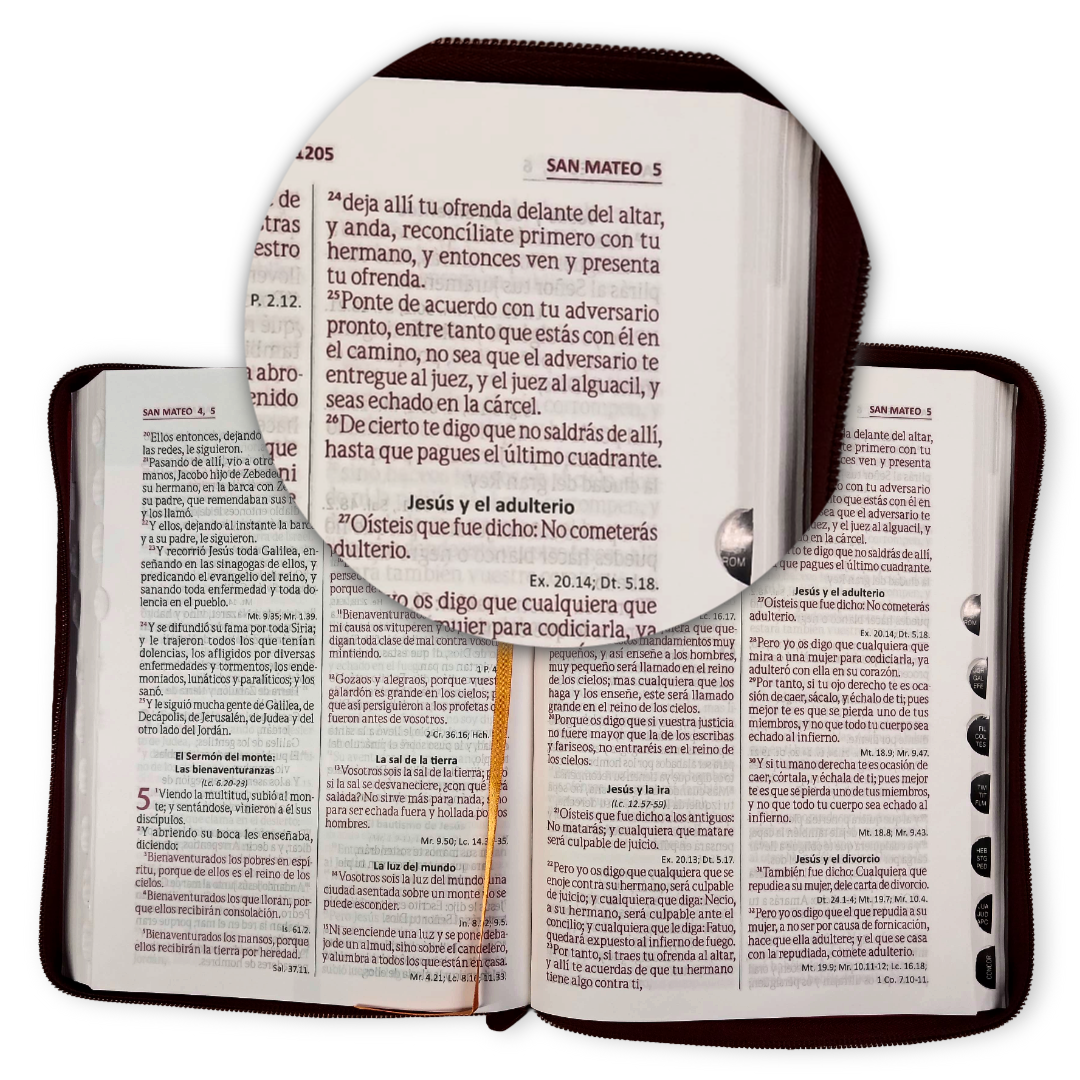 Biblia Reina Valera 1960 – 086 – Con Concordancia – Letra 12 pts – 17x23,5 cm – Palabras de Jesús en Rojo – Cierre - Índice – Tapa PU Naranja/Vino