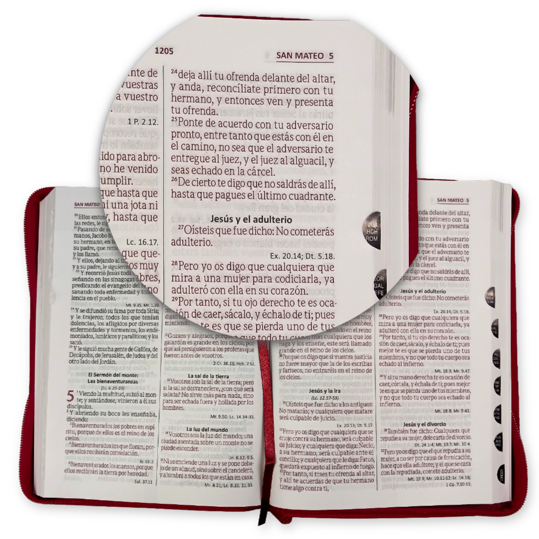 Biblia Reina Valera 1960 – 086 – Con Concordancia – Letra 12 pts – 17x23,5 cm – Palabras de Jesús en Rojo – Cierre con Índice – Tapa PU Cereza/Vino