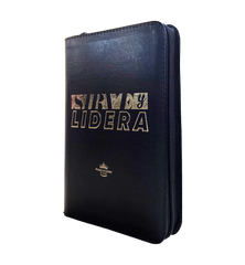 Biblia Reina Valera 1960 letra grande con cierre "Sirve y Lidera" negro canto plateado