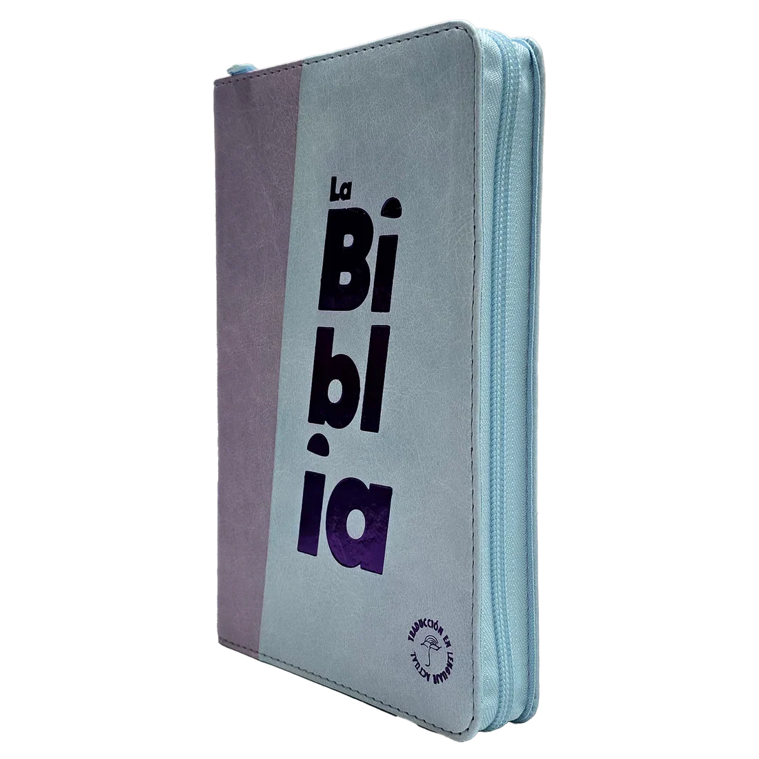 Biblia Traducción al Lenguaje Actual letra grande con cierre azul claro/morado canto plateado