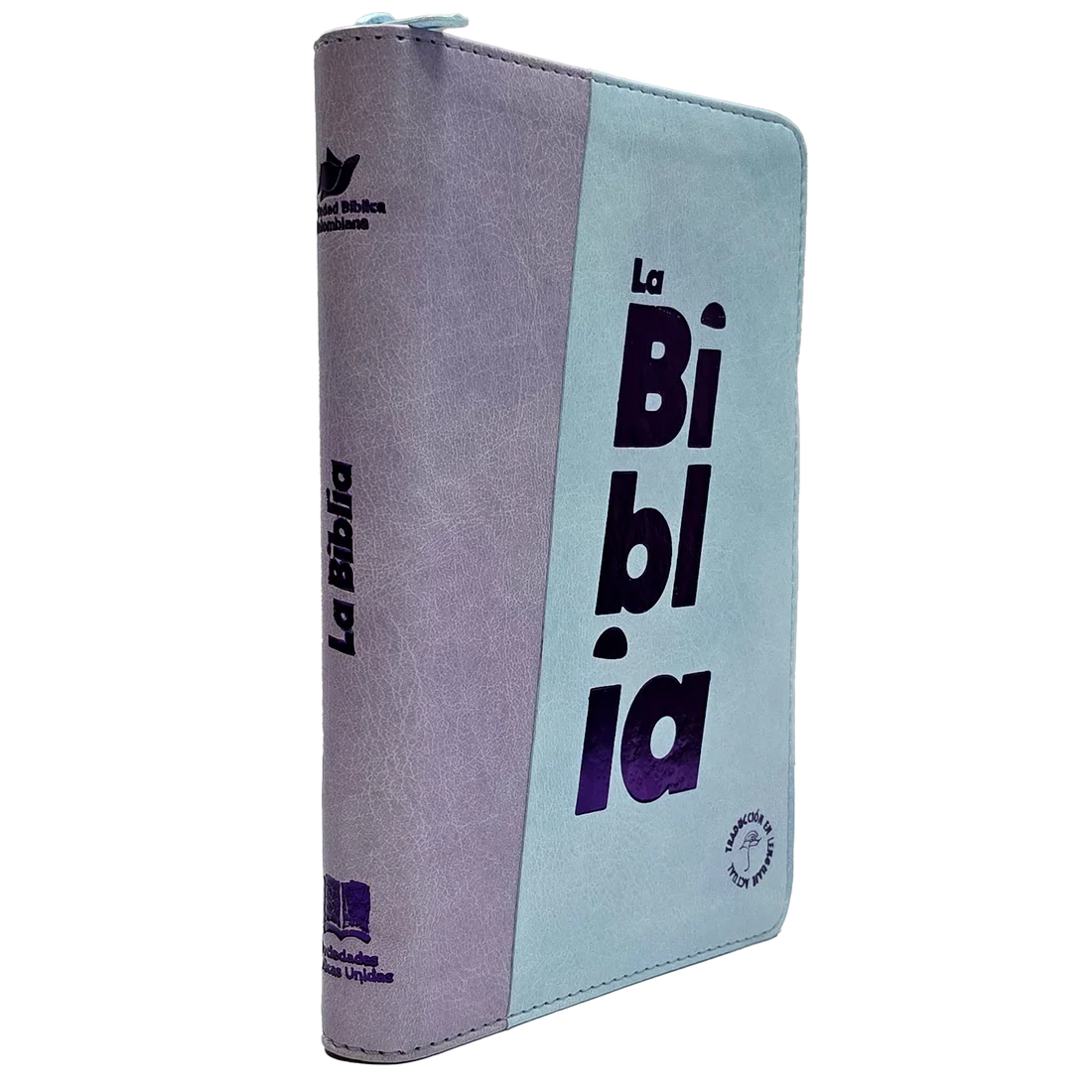 Biblia Traducción al Lenguaje Actual letra grande con cierre azul claro/morado canto plateado