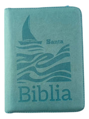 Biblia Reina Valera 1960 letra grande con cierre color agua marina canto plateado