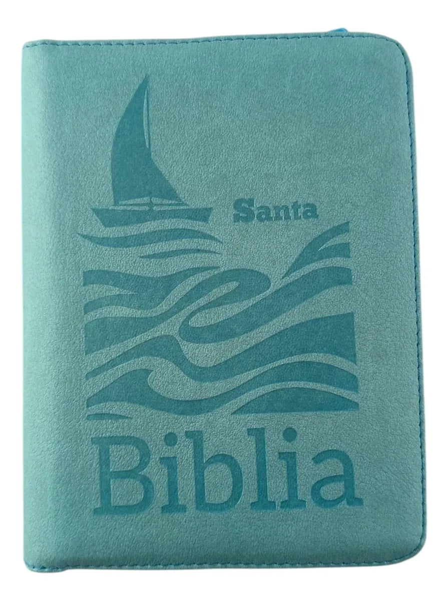 Biblia Reina Valera 1960 letra grande con cierre color agua marina canto plateado