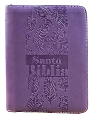 Biblia Reina Valera 1960 letra grande con cierre color lila canto pintado