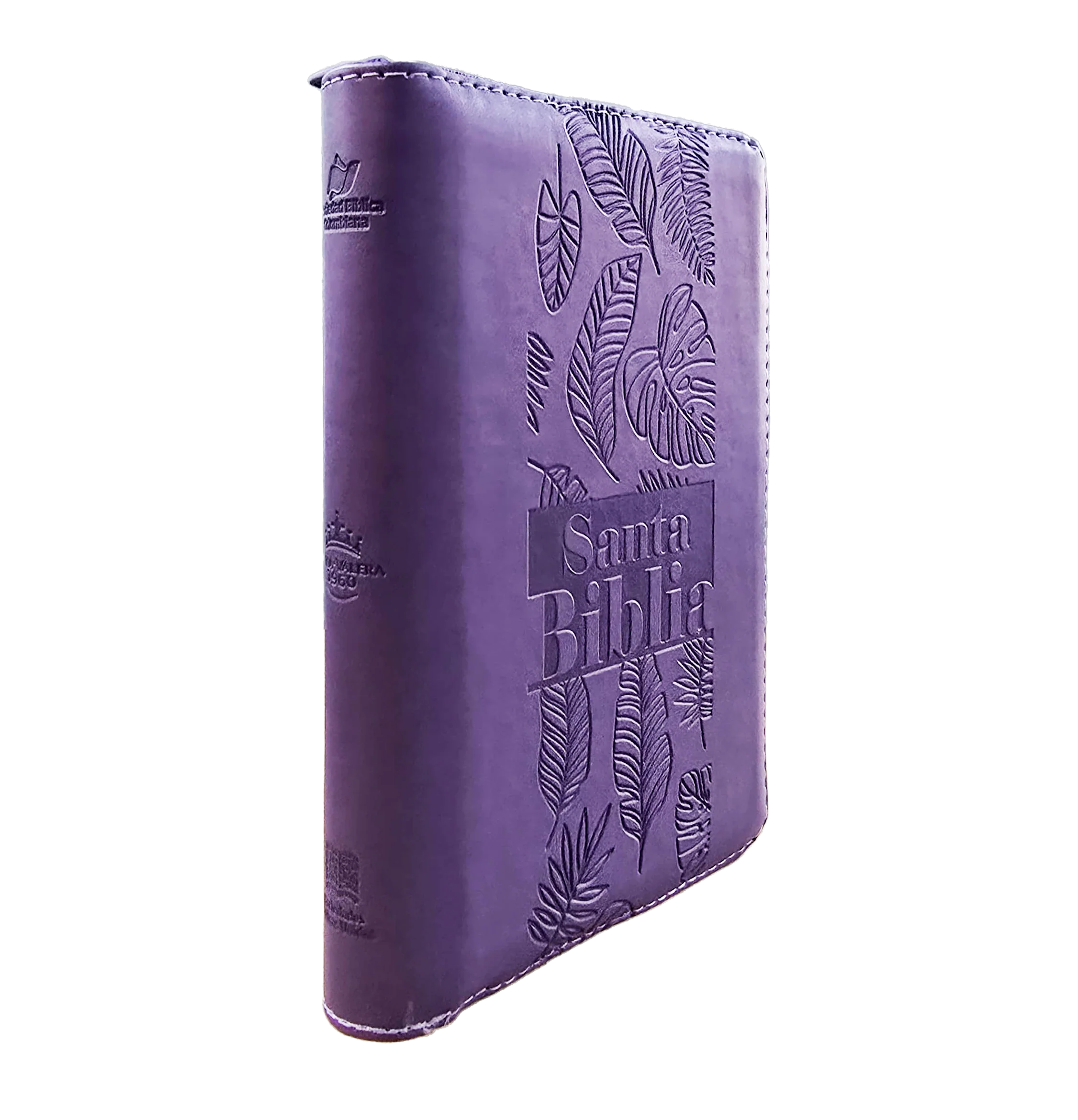 Biblia Reina Valera 1960 letra grande con cierre color lila canto pintado