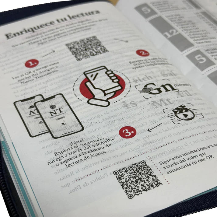 Biblia Reina Valera 1960 letra grande con cierre azul canto plateado