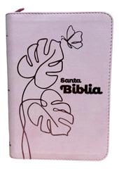 Biblia Reina Valera 1960 letra grande con cierre rosa canto plateado