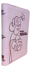 Biblia Reina Valera 1960 letra grande con cierre rosa canto plateado