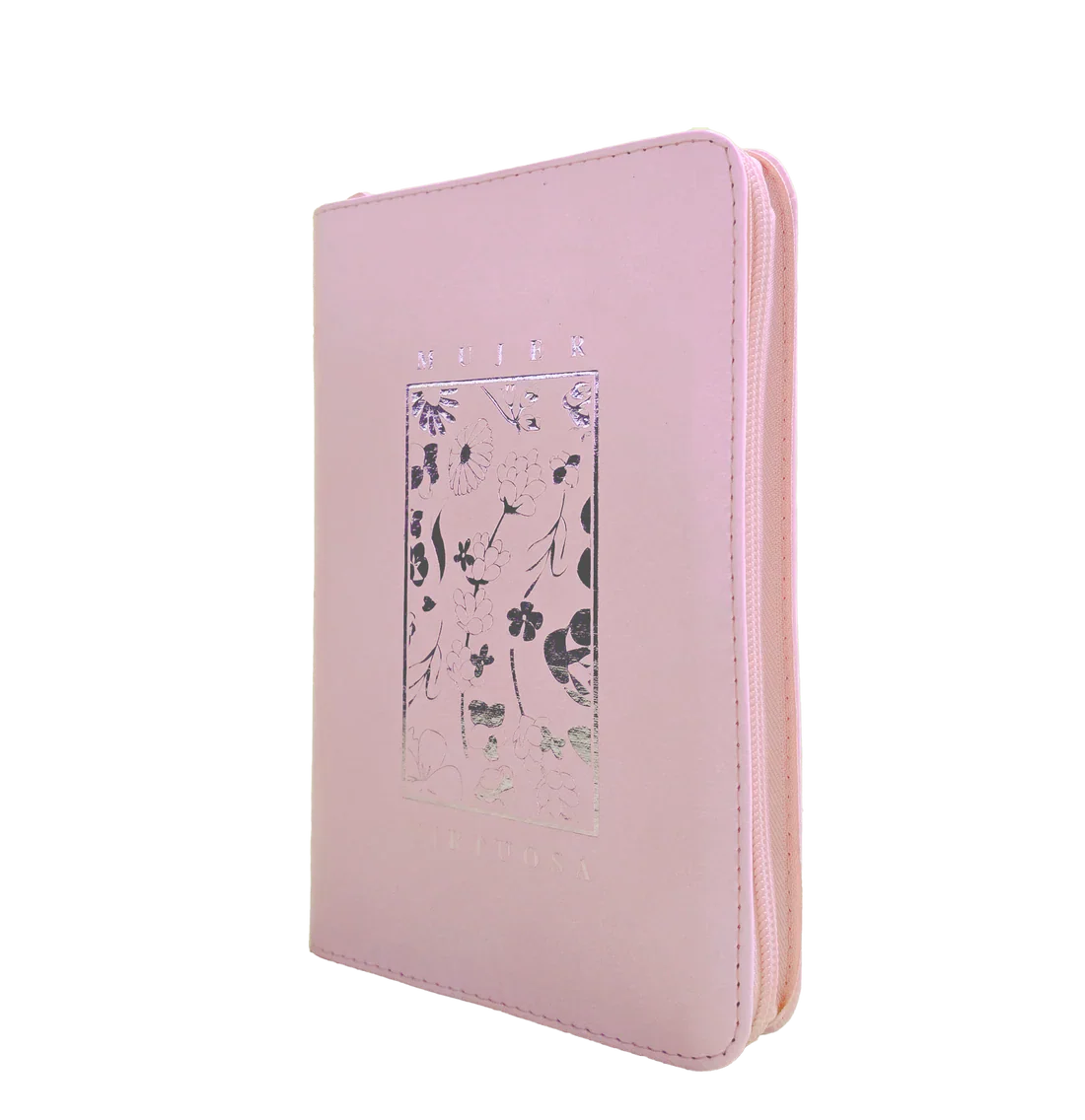 Biblia Reina Valera 1960 letra grande con cierre "Mujer Virtuosa" rosa canto plateado