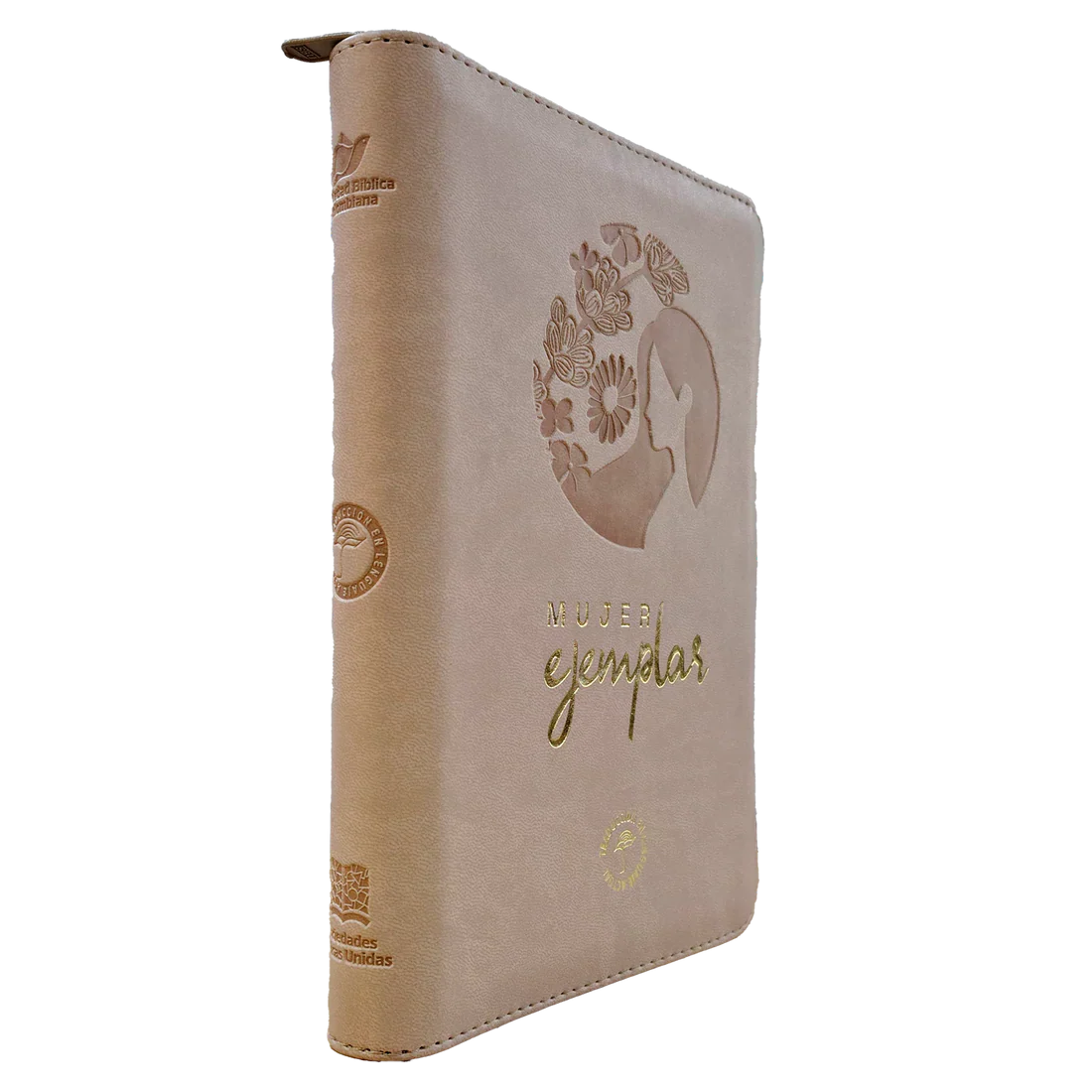 Biblia Traducción al Lenguaje Actual letra grande con cierre "Mujer Ejemplar" beige canto dorado