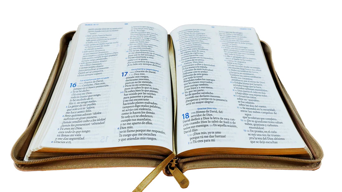 Biblia Traducción al Lenguaje Actual letra grande con cierre "Mujer Ejemplar" beige canto dorado