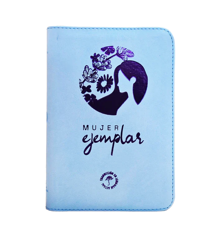 Biblia Traducción al Lenguaje Actual letra grande con cierre "Mujer Ejemplar" azul canto plateado