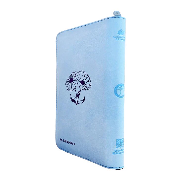 Biblia Traducción al Lenguaje Actual letra grande con cierre "Mujer Ejemplar" azul canto plateado