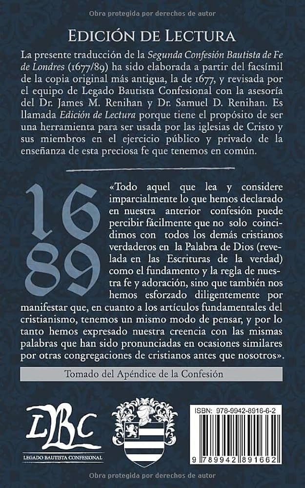 Segunda confesion de fe Bautista de Londres de 1689 LBC Equipo Oracion Publicaciones