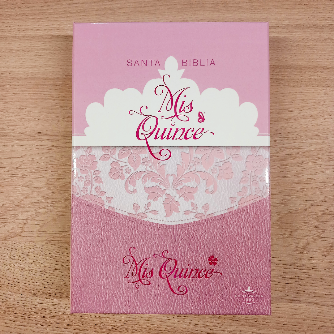 Biblia Mis Quince Reina Valera 1960 – Tapa Imitación Piel Rosa Floreado