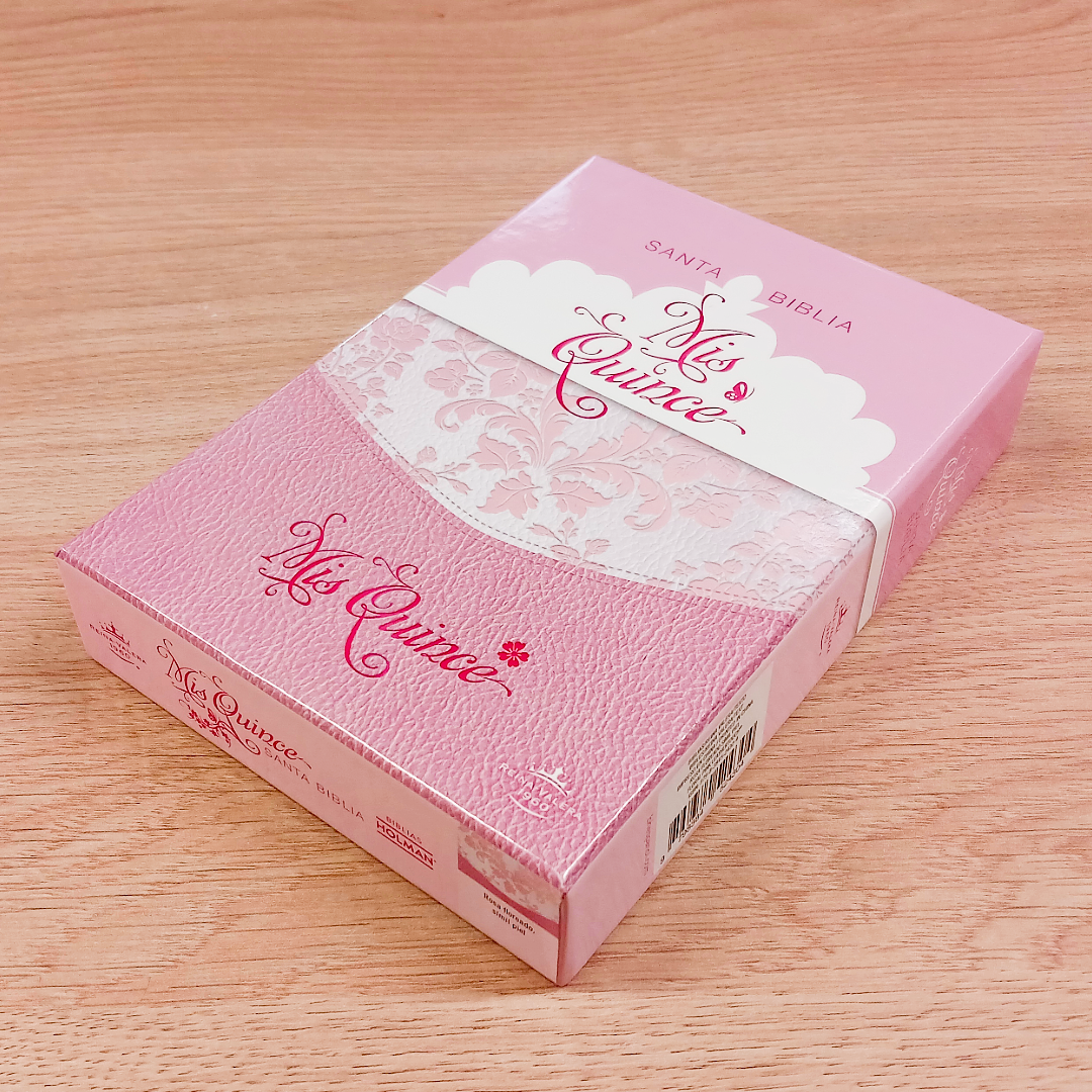 Biblia Mis Quince Reina Valera 1960 – Tapa Imitación Piel Rosa Floreado