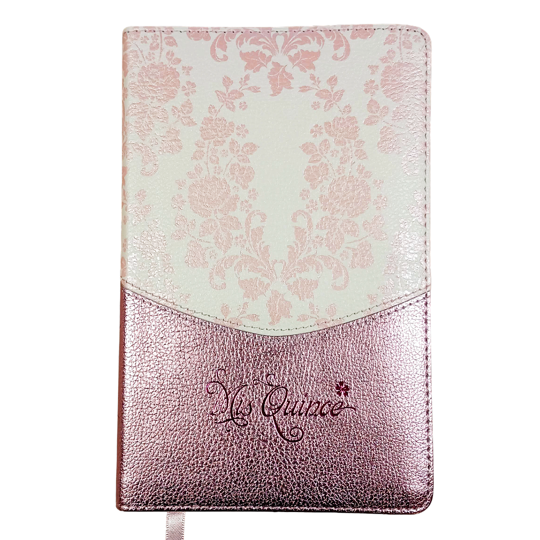 Biblia Mis Quince Reina Valera 1960 – Tapa Imitación Piel Rosa Floreado