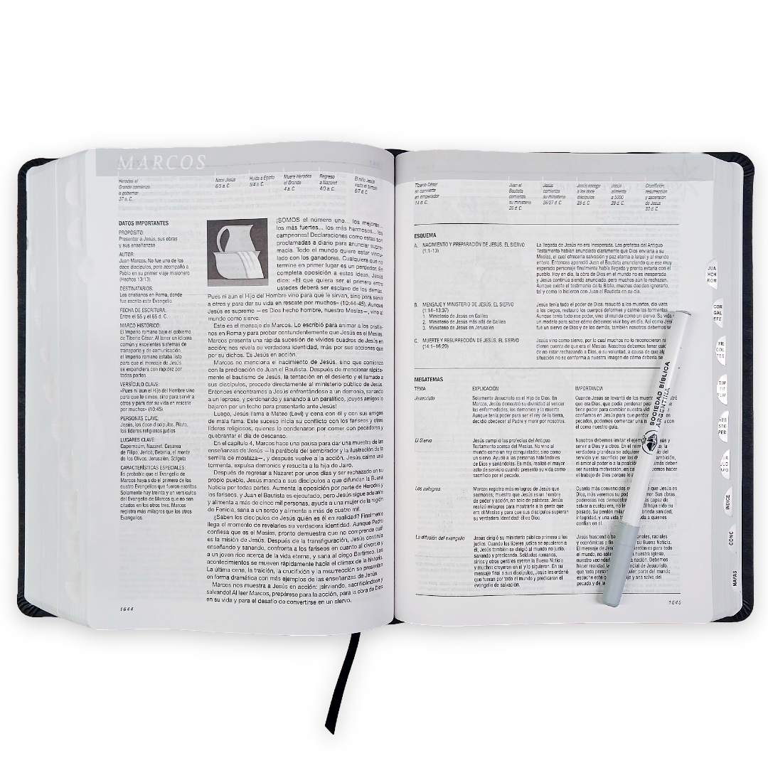 Biblia de Estudio del Diario Vivir Nueva Traducción Viviente – Tapa Imitación Piel Negro con Índice, Letra 11pt, 18x25 cm