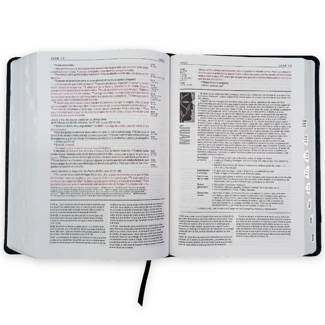 Biblia de Estudio del Diario Vivir Nueva Traducción Viviente – Tapa Imitación Piel Negro con Índice, Letra 11pt, 18x25 cm
