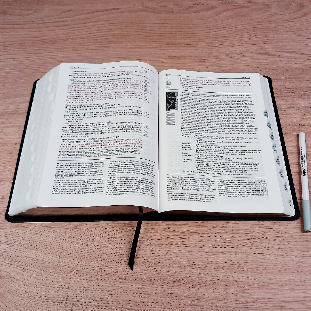 Biblia de Estudio del Diario Vivir Nueva Traducción Viviente – Tapa Imitación Piel Negro con Índice, Letra 11pt, 18x25 cm