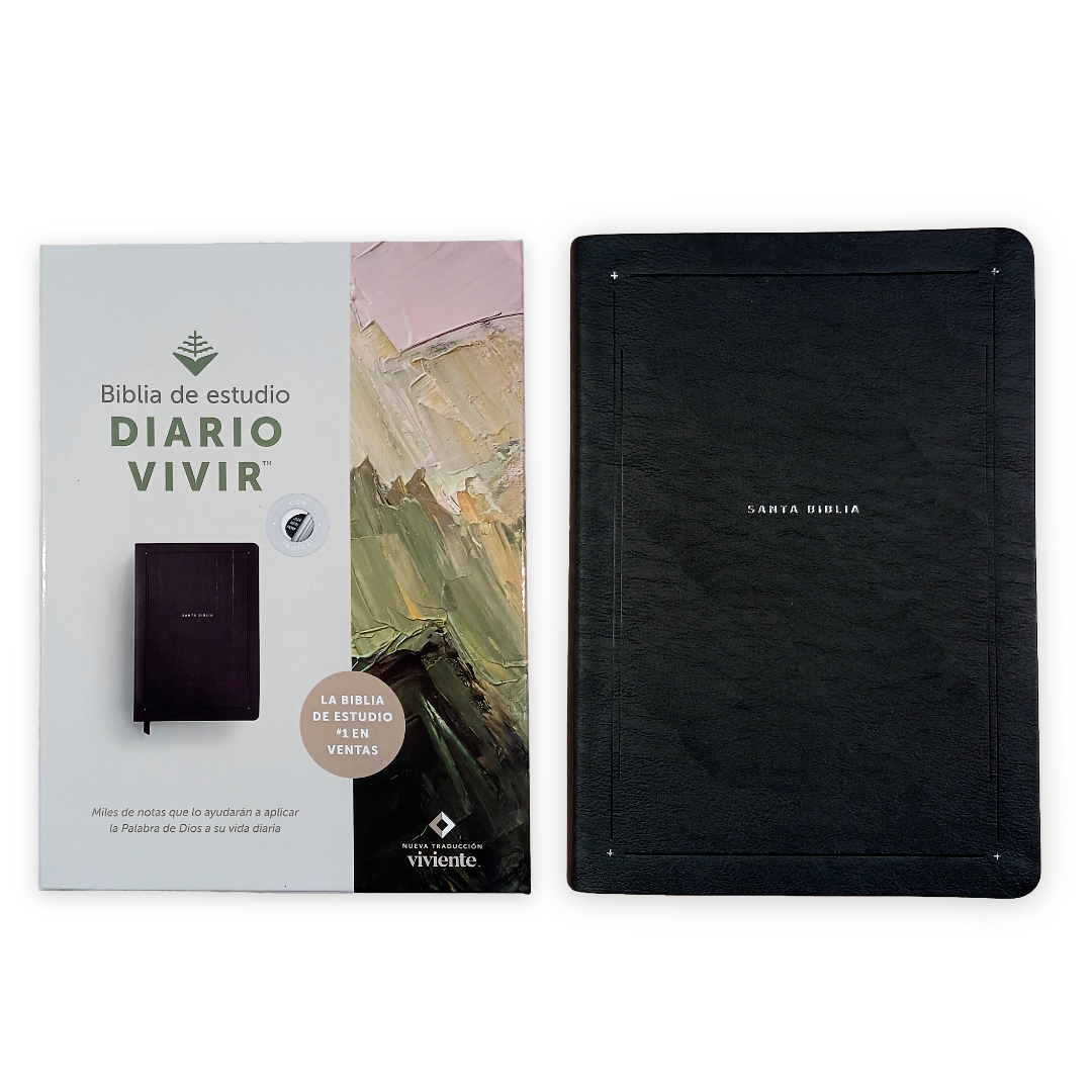 Biblia de Estudio del Diario Vivir Nueva Traducción Viviente – Tapa Imitación Piel Negro con Índice, Letra 11pt, 18x25 cm