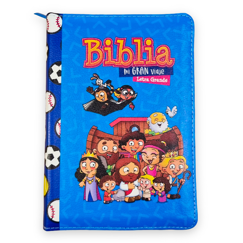 Biblia Reina Valera 1960 · 17x12 cm · Letra 10 pt · Con cierre · Colección Mi Gran Viaje tapa imitación piel azul