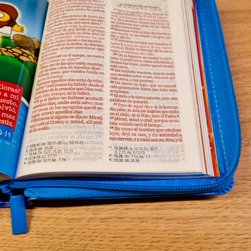 Biblia Reina Valera 1960 · 17x12 cm · Letra 10 pt · Con cierre · Colección Mi Gran Viaje tapa imitación piel azul