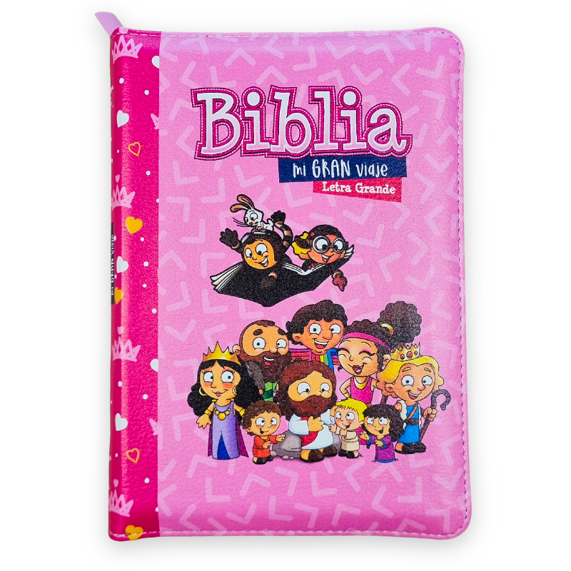Biblia Reina Valera 1960 · 17x12 cm · Letra 10 pt · Con cierre · Colección Mi Gran Viaje tapa imitación piel rosa
