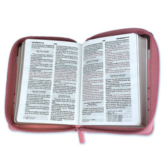Biblia Reina Valera 1960 · 10x14 cm · Letra pequeña 8,5 pt · Con cierre · Tapa imitación piel · Colección Primor flores café, beige y rosa