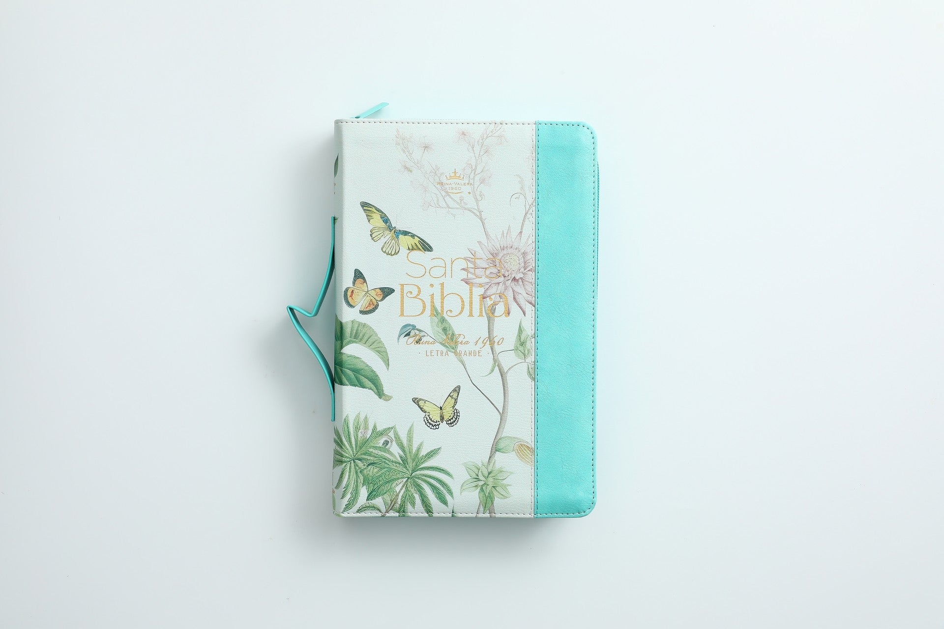 Biblia Reina Valera 1960 · 13,8x21,2 cm · Letra grande 12,5 pt · Con cierre e índice · Colección Pretty turquesa