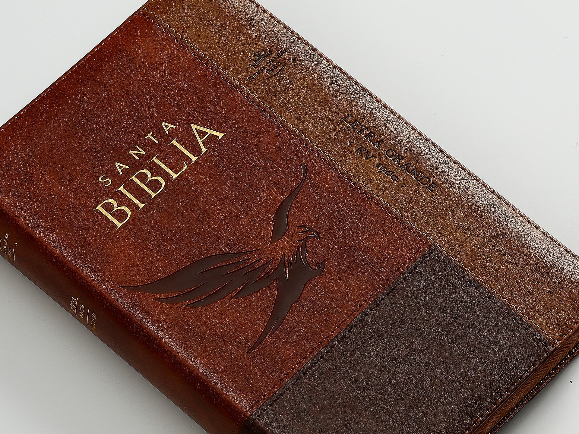 Biblia Reina Valera 1960 · 13,8x21,2 cm · Letra grande 12,5 pt · Con cierre e índice · Colección Inspiración águila café