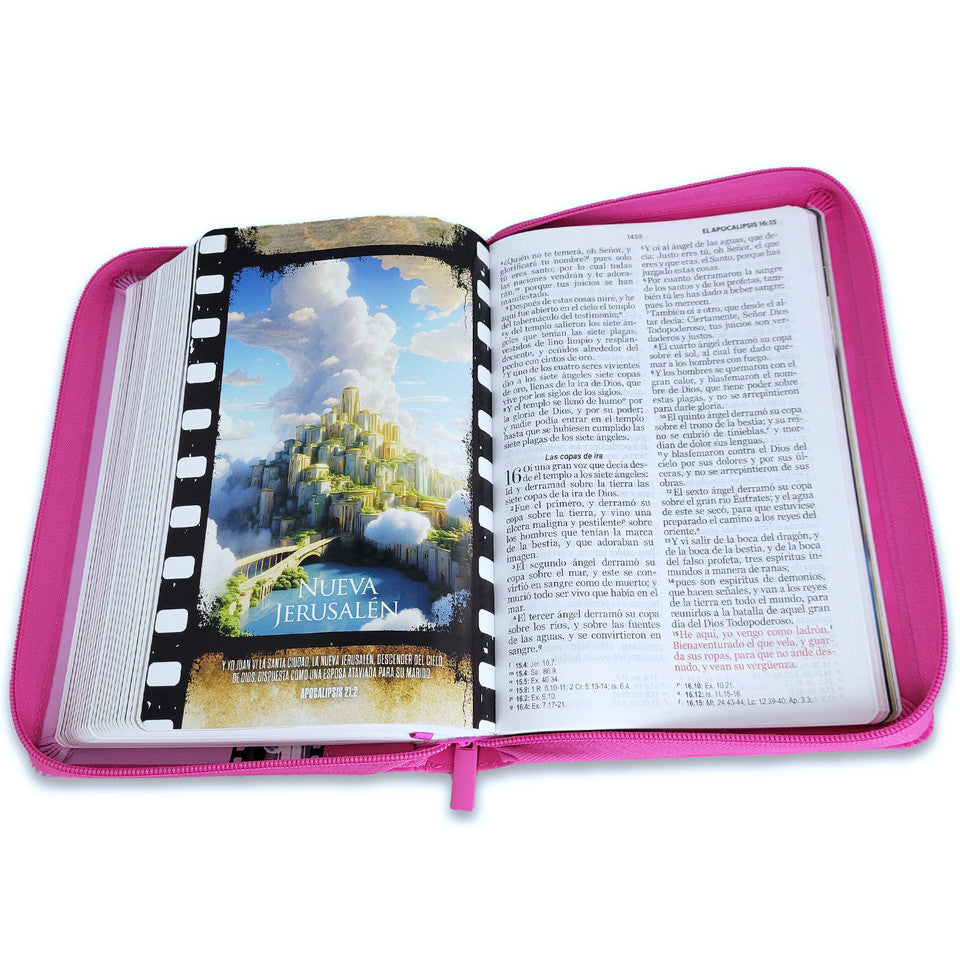Biblia Reina Valera 1960 065Cz Lg 12P 14X21 Héroes Imitación Piel Rosa/Rosa Con Cierre