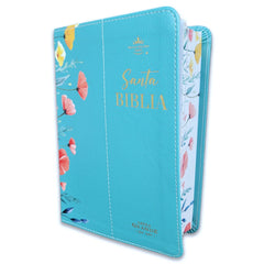 Biblia Reina Valera 1960 045C L 12P 11X16Cm Pjr Cp Flores Turquesa