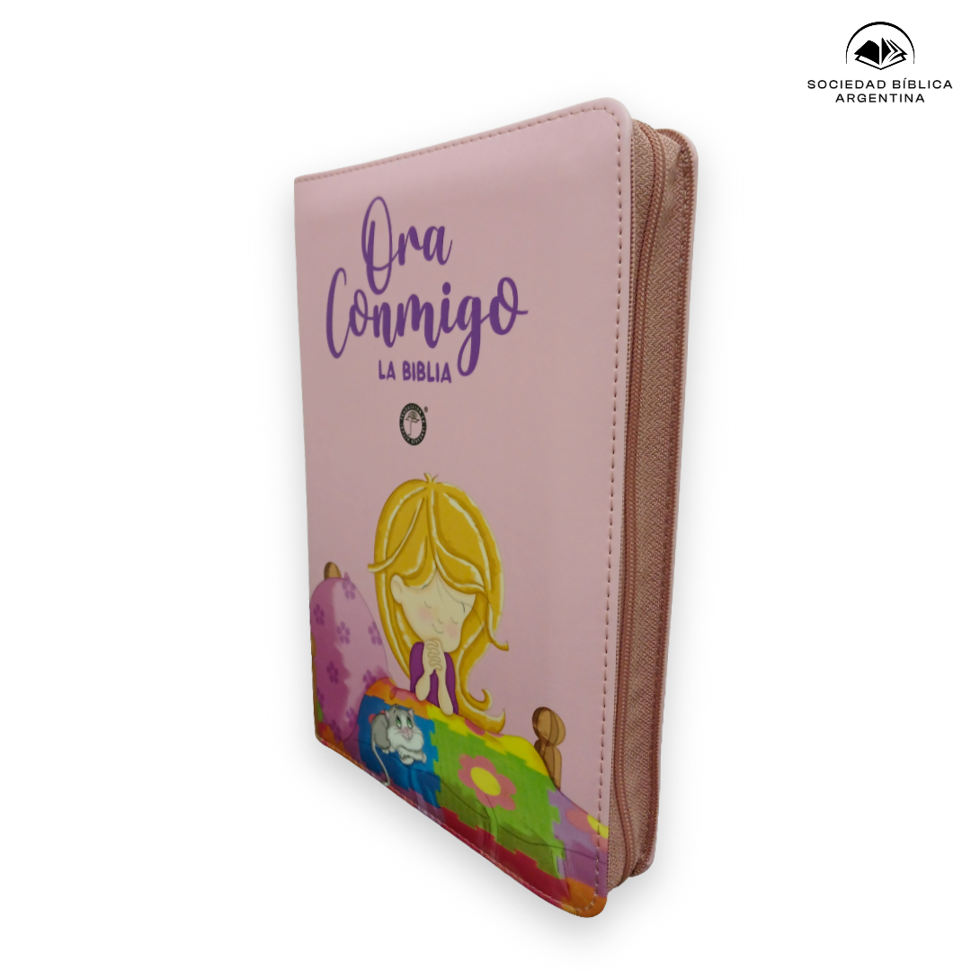 Biblia Traducción en Lenguaje Actual Letra Grande Con Cierre Ora Conmigo Rosada 13,5 x 21 cm