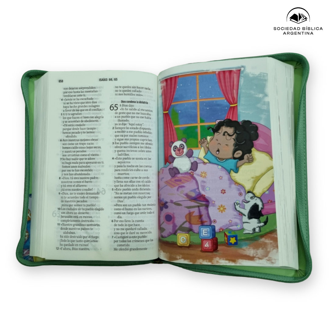 Biblia Traducción en Lenguaje Actual Letra Grande Con Cierre Ora Conmigo Verde 13,5 x 21 cm