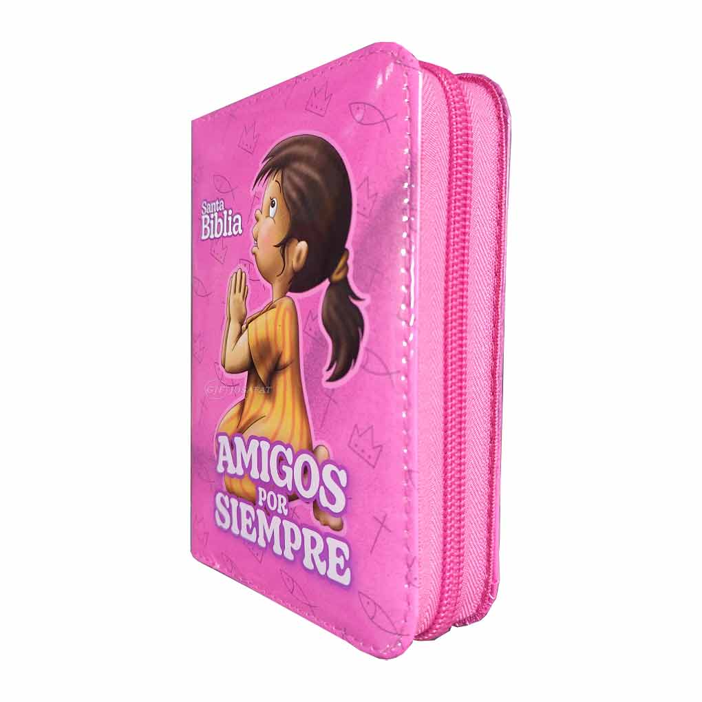 Biblia Reina Valera 1960 con cierre color fucsia/rosa "Amigos"