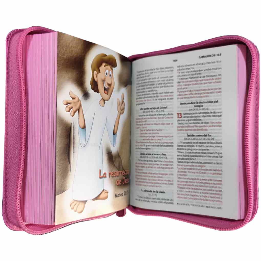 Biblia Reina Valera 1960 con cierre color fucsia/rosa "Amigos"