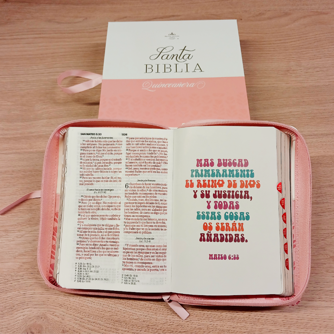 Biblia Reina Valera 1960 045Cti L 10P 11X16 Quinceañera Rosa/Blanco