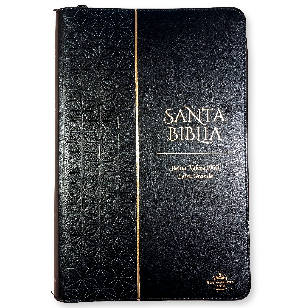Biblia Reina Valera 1960 – Con Concordancia – Letra 11 pts – 16x23 cm – Palabras de Jesús en Rojo – Cierre – Negro Geométrico